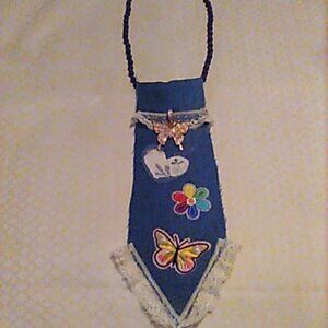 Necklace Denim Necktie Rhinestone Butterfly Pink Rose Lace Heart Flower Pocket